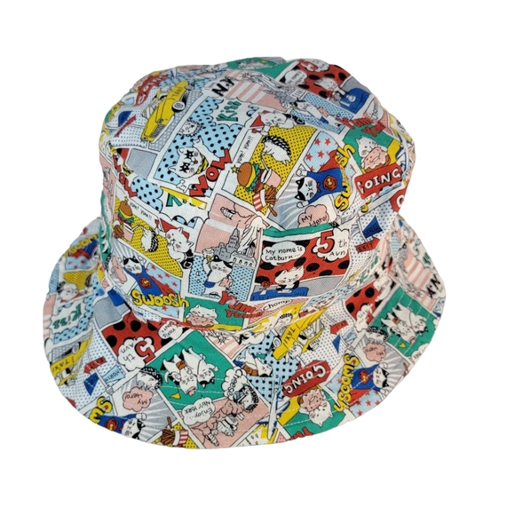 Lucky Wang NYC Cartoon Strip Reversable Chambray Bucket Hat Youth Size 2 - Picture 3 of 11